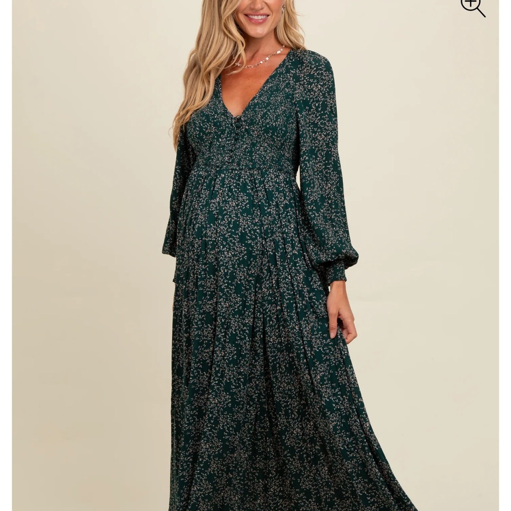 Maternity Elegant Green Floral Maxi Dress